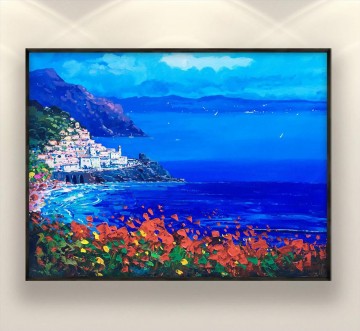 Landscapes Painting - Italian beach scene blue